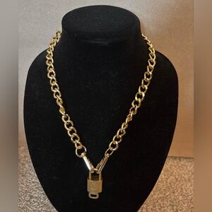 Gold Chain Necklace with Authentic Louis Vuitton Padlock Pendant